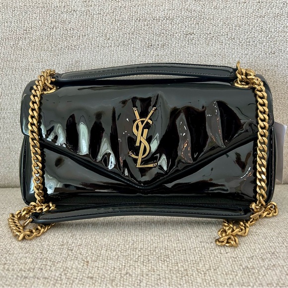 SAINT LAURENT CALYPSO MEDIUM SHOULDER/CROSSBODY BAG BLACK PATENT LEATHER GOLD HW - Picture 1 of 16
